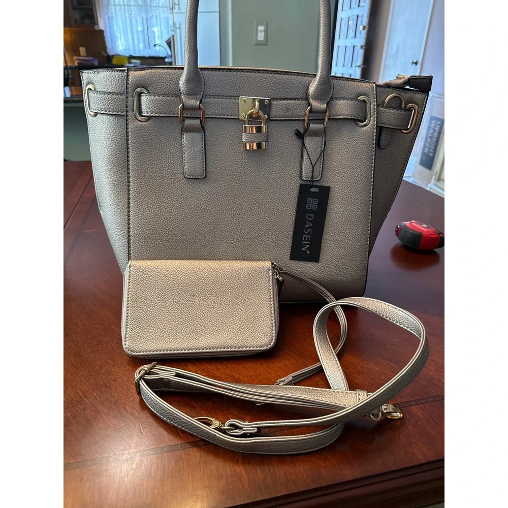 DASEIN Gray Satchel Handbag with Matching Wallet Crossbody Strap. Minimalist Y2K